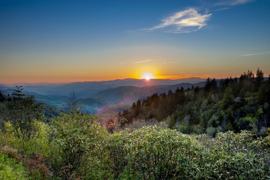 The sun sets over Cherokee, NC