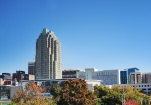 View of downtown Raleigh with Fall foliage